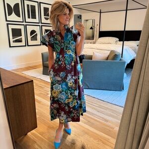 NWT Tuckernuck Alice Midi Dress M Merlot Oxblood Verdant Floral Print Cotton